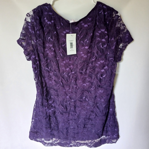 Isaac Mizrahi Lace Womens Top Size L Color Purple - Picture 2 of 10